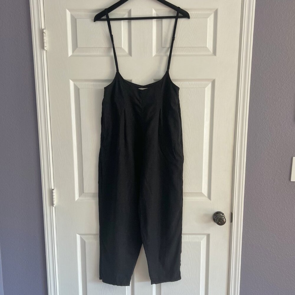 Silence + Noise black Cary overall suspender jumpsuit linen blend size 4